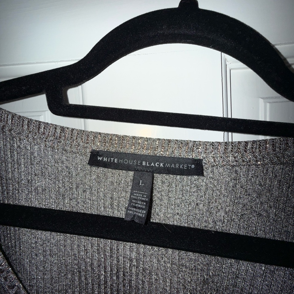White House Black Market Metallic Ribbed V-Neck Top - Size L - Picture 2 of 4